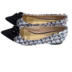 C Paravano Tweed Flats with Black Floral Detail. Size 41. (9.5).